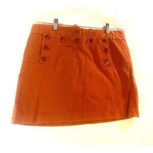 J. Crew Sailor Mini Skirt Womens Sz 10 Orange Cotton Twill Anchor Buttons Ties